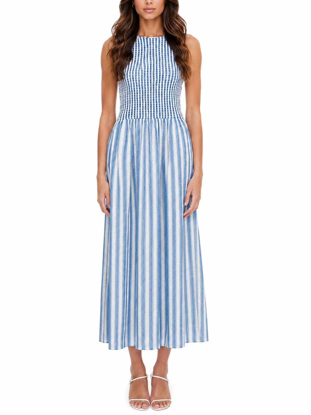 Caroline Constas 🦋 Blue Striped Smocked Nap Dress (M/L) - Picture 1 of 8